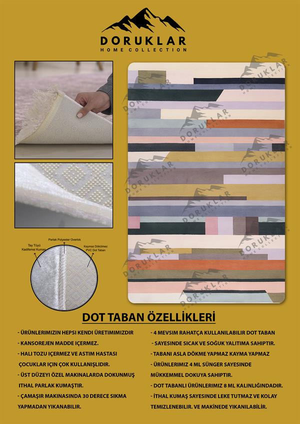 Kaymaz Taban Makinada Yıkanabilir Dijital Baskı Dekoratif Modern Desenli Nida Serisi Dot Taban Halı ND011