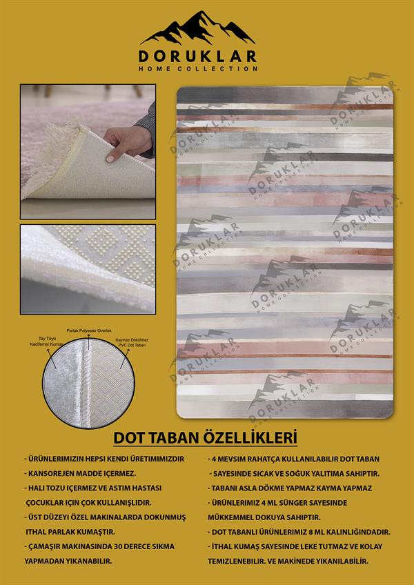Kaymaz Taban Makinada Yıkanabilir Dijital Baskı Dekoratif Modern Desenli Nida Serisi Dot Taban Halı ND012