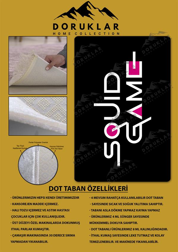 Kaymaz Taban Makinada Yıkanabilir Dijital Baskı Squid Game Desenli Genç Odası Halısı Dot Taban Halı