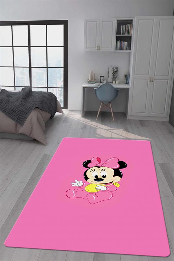 Kaymaz Taban Makinada Yıkanabilir Dijital Baskı Minnie Mouse Desenli Genç Odası Halısı Dot Taban Halı GNC45