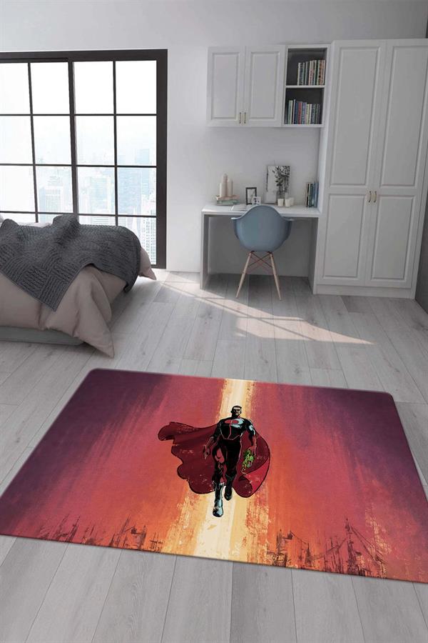 Kaymaz Taban Makinada Yıkanabilir Dijital Baskı Invincible Desenli Çocuk Odası Halısı Dot Taban Halı IC04