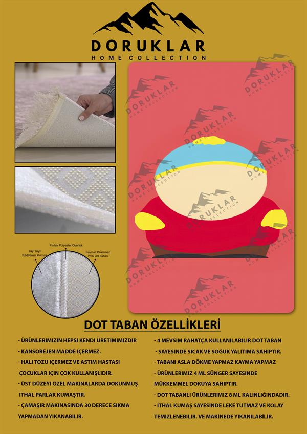 Kaymaz Taban Makinada Yıkanabilir Dijital Baskı Southpark Desenli Genç Odası Halısı Dot Taban Halı GNC79