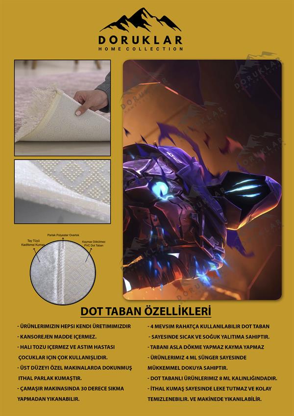 Kaymaz Taban Makinada Yıkanabilir Dijital Baskı Valorant Omen Desenli Çocuk Odası Halısı Dot Taban Halı VL06