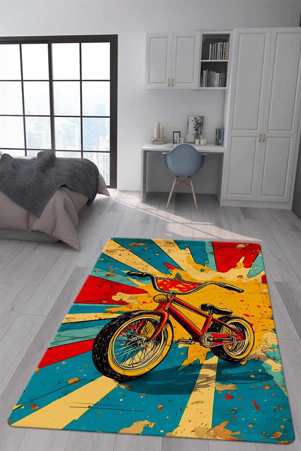 Kaymaz Taban Makinada Yıkanabilir Dijital Baskı Retro Desenli Çocuk Genç Odası Halısı Dot Taban Halı RTR14