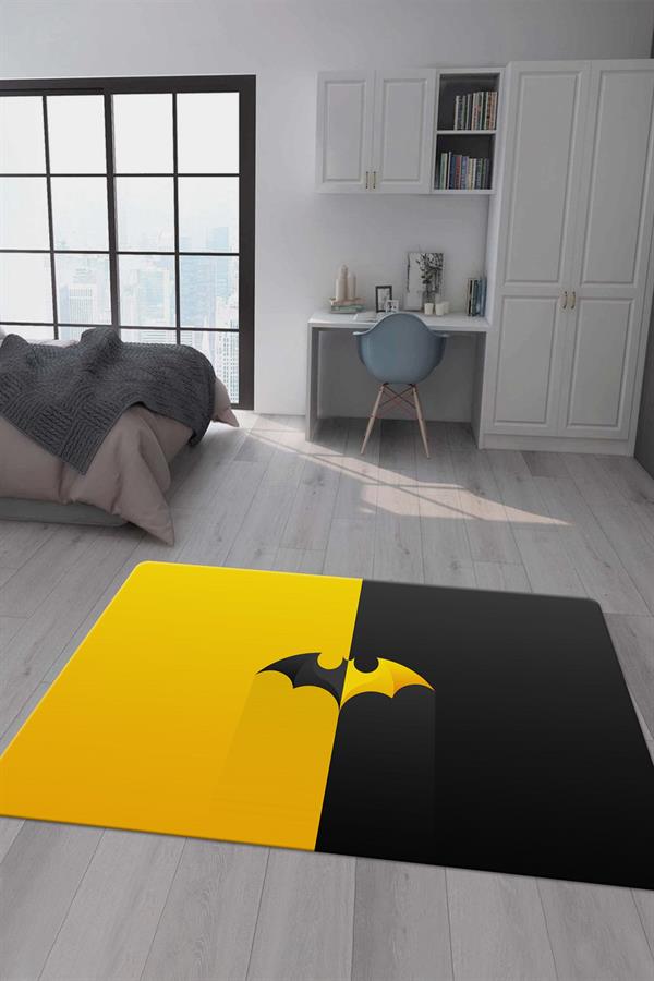 Kaymaz Taban Makinada Yıkanabilir Dijital Baskı Batman Desenli Çocuk Odası Halısı Dot Taban Halı BRK03