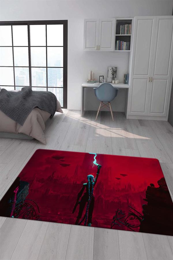 Kaymaz Taban Makinada Yıkanabilir Dijital Baskı Arcane Jinx Desenli Çocuk Odası Halısı Dot Taban Halı ARC20