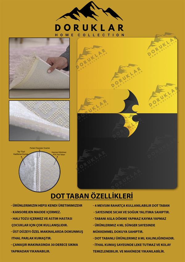 Kaymaz Taban Makinada Yıkanabilir Dijital Baskı Batman Desenli Çocuk Odası Halısı Dot Taban Halı BRK03