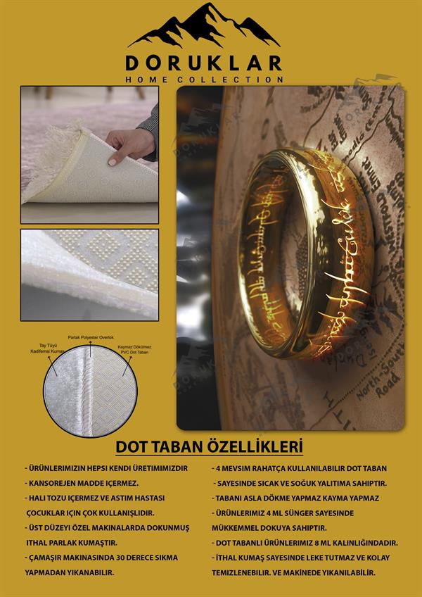 Kaymaz Taban Makinada Yıkanabilir Dijital Baskı Yüzüklerin Efendisi Desenli Genç Odası ve Çocuk Odası Halısı Dot Taban Halı