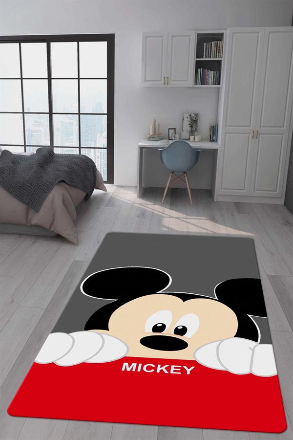 Kaymaz Taban Makinada Yıkanabilir Dijital Baskı Mickey Mouse Desenli Genç Odası Halısı Dot Taban Halı GNC38