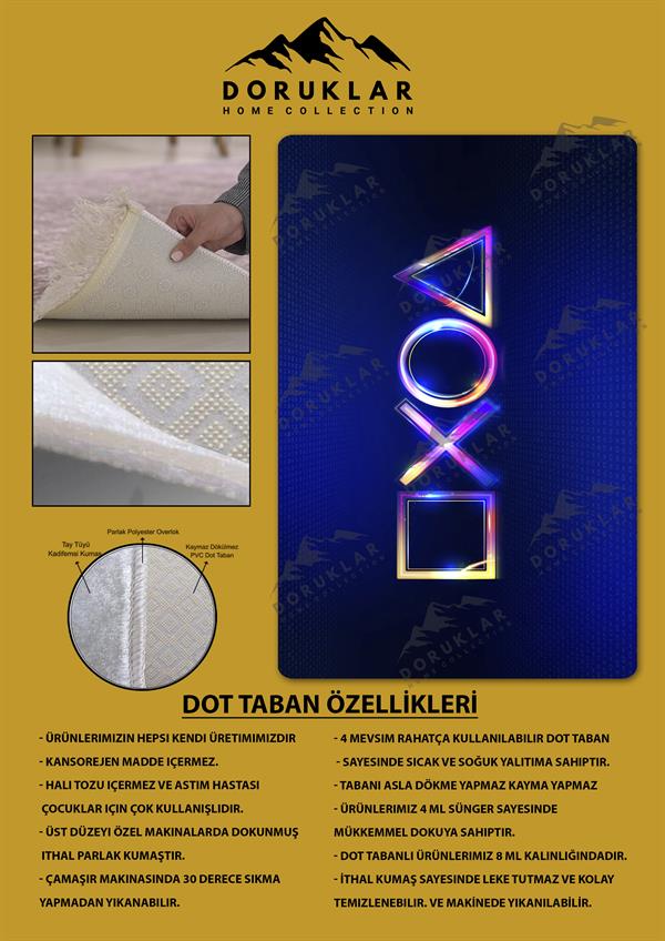 Kaymaz Taban Makinada Yıkanabilir Dijital Baskı Gamer Desenli Genç Odası Halısı