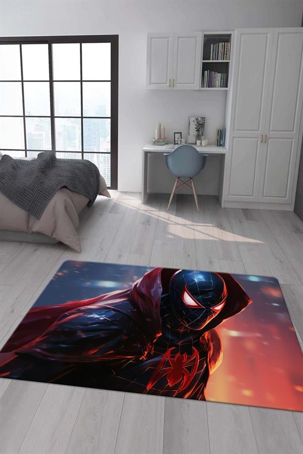Kaymaz Taban Makinada Yıkanabilir Dijital Baskı Spiderman Desenli Genç Odası Halısı
