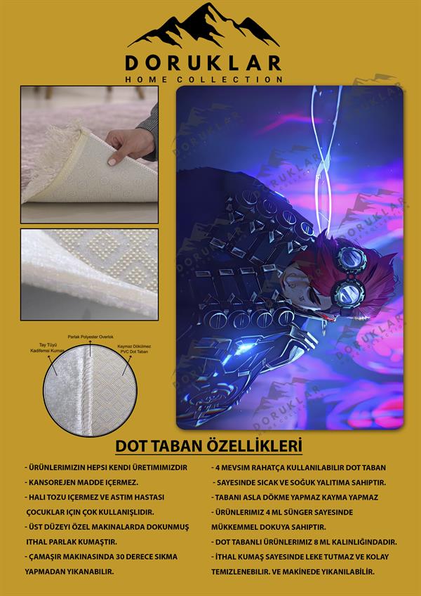 Kaymaz Taban Makinada Yıkanabilir Dijital Baskı Arcane Vi Desenli Çocuk Odası Halısı Dot Taban Halı ARC09