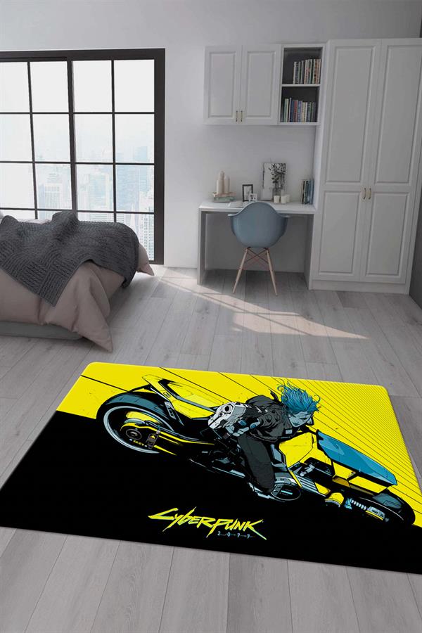Kaymaz Taban Makinada Yıkanabilir Dijital Baskı Cyperpunk Desenli Çocuk Odası Halısı Dot Taban Halı RHR12