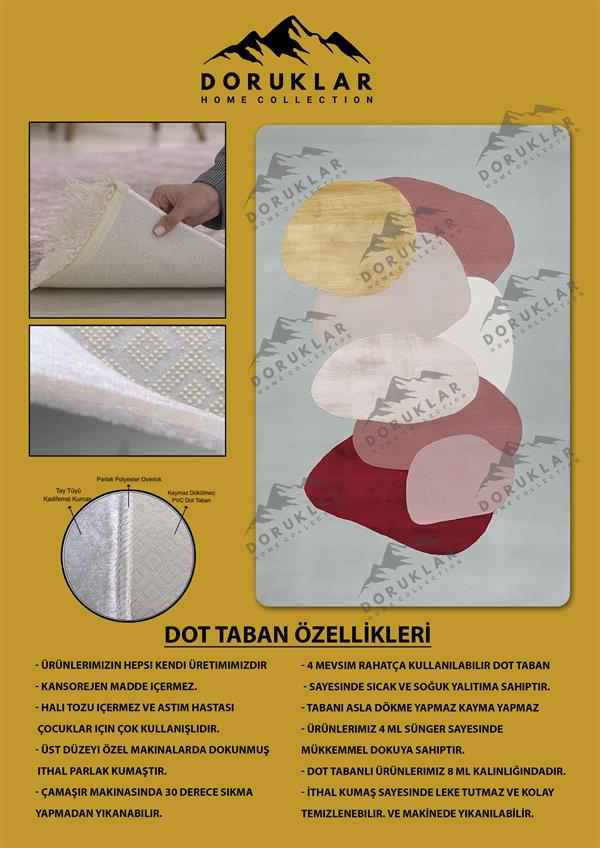 Kaymaz Taban Makinada Yıkanabilir Dijital Baskı Dekoratif Modern Desenli Nida Serisi Dot Taban Halı ND003