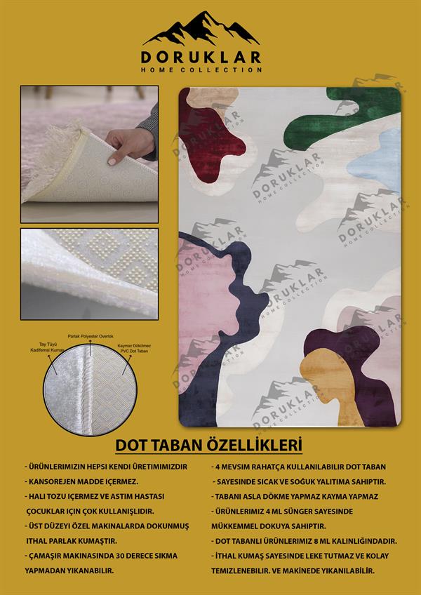 Kaymaz Taban Makinada Yıkanabilir Dijital Baskı Dekoratif Modern Desenli Rona Serisi Dot Taban Halı RN026
