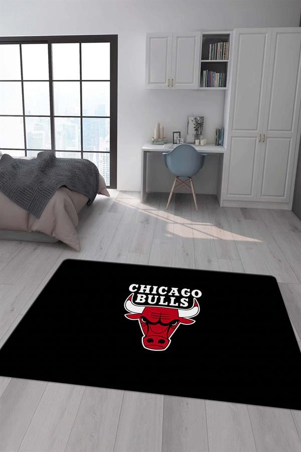 Kaymaz Taban Makinada Yıkanabilir Dijital Baskı Chicago Bulls Desenli Genç Odası Halısı Dot Taban Halı