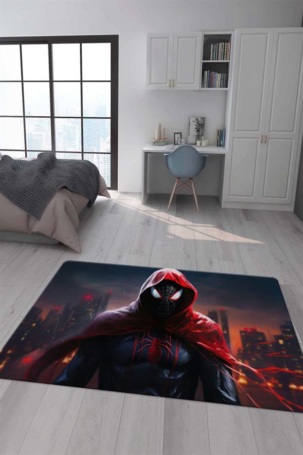 Kaymaz Taban Makinada Yıkanabilir Dijital Baskı Spiderman Desenli Genç Odası Halısı