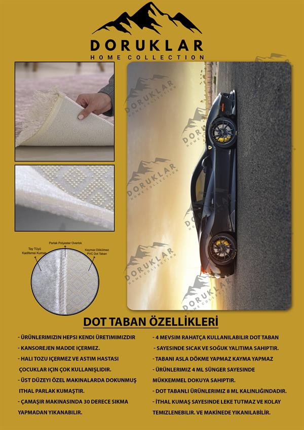 Kaymaz Taban Makinada Yıkanabilir Dijital Baskı Ferrari Desenli Genç Odası Halısı Dot Taban Halı