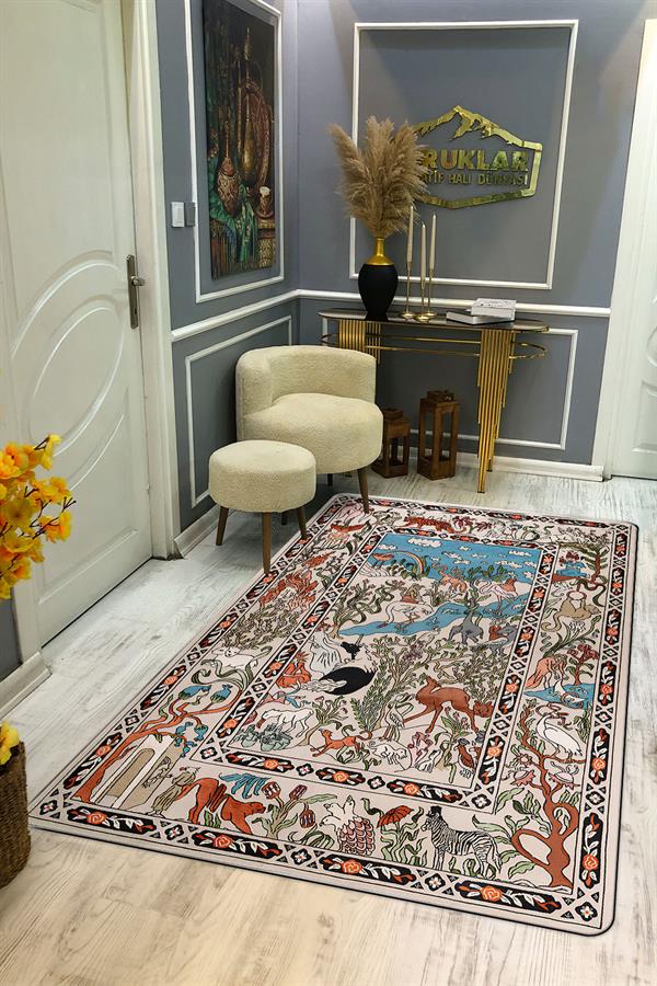 Kaymaz Taban Makinada Yıkanabilir Dijital Baskı Dekoratif Modern Desenli Nida Serisi Dot Taban Halı ND013