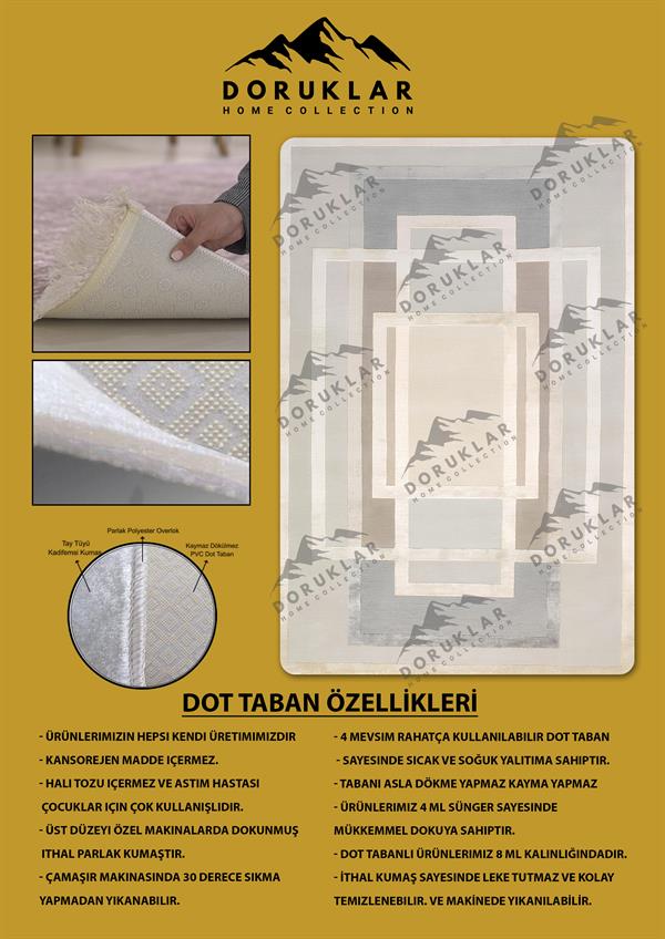 Kaymaz Taban Makinada Yıkanabilir Dijital Baskı Dekoratif Modern Desenli Rona Serisi Dot Taban Halı RN019