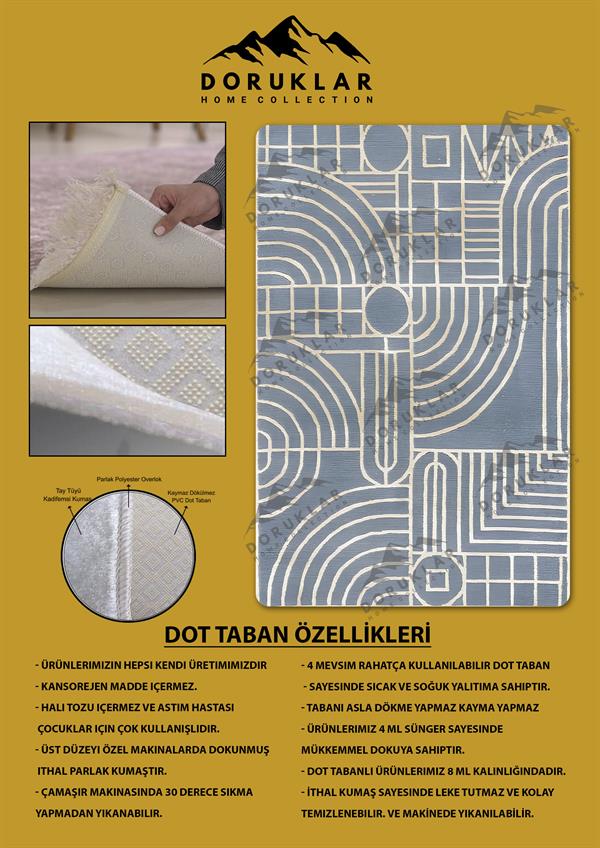 Kaymaz Taban Makinada Yıkanabilir Dijital Baskı Dekoratif Modern Desenli Nida Serisi Dot Taban Halı ND001