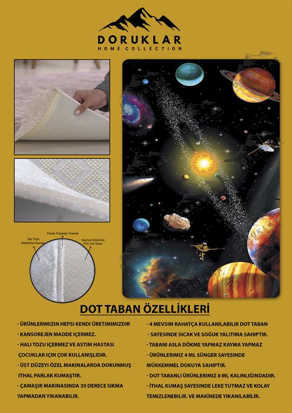Kaymaz Taban Makinada Yıkanabilir Dijital Baskı Uzay Desenli Genç Odası Halısı