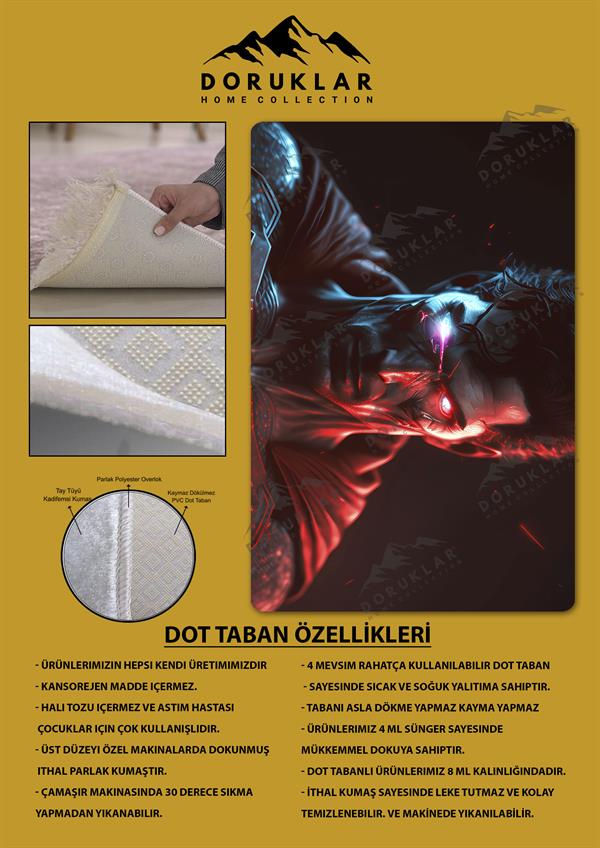 Kaymaz Taban Makinada Yıkanabilir Dijital Baskı SüperMan Desenli Genç Odası Halısı