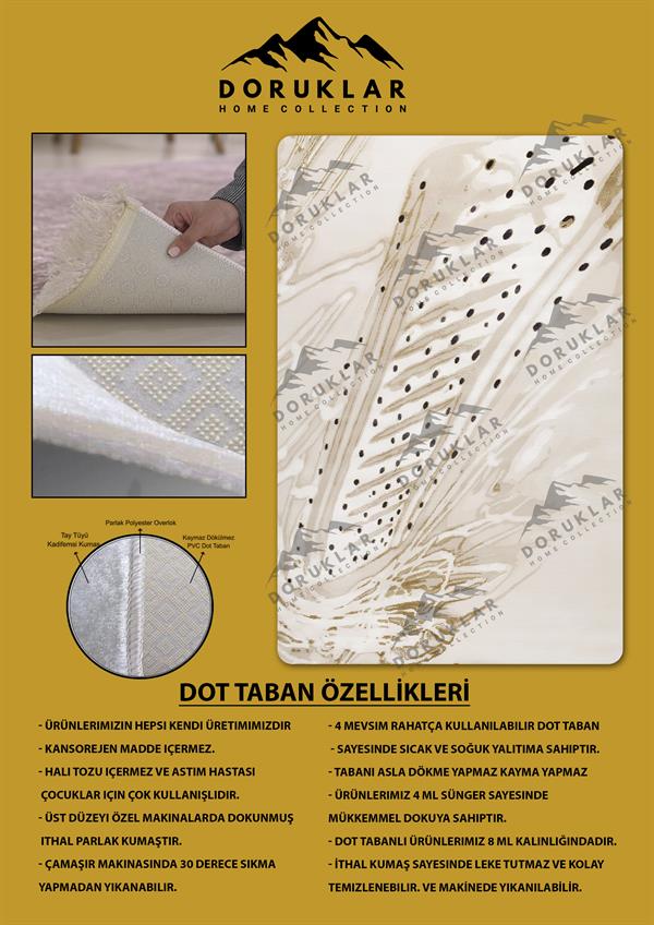 Kaymaz Taban Makinada Yıkanabilir Dijital Baskı Dekoratif Modern Desenli Rona Serisi Dot Taban Halı RN024