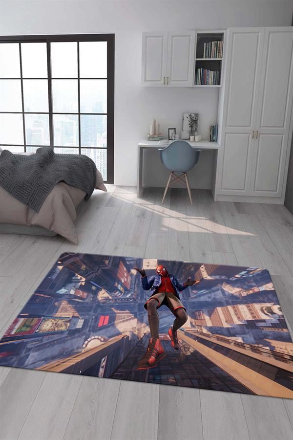 Kaymaz Taban Makinada Yıkanabilir Dijital Baskı Spiderman Desenli Çocuk Halısı