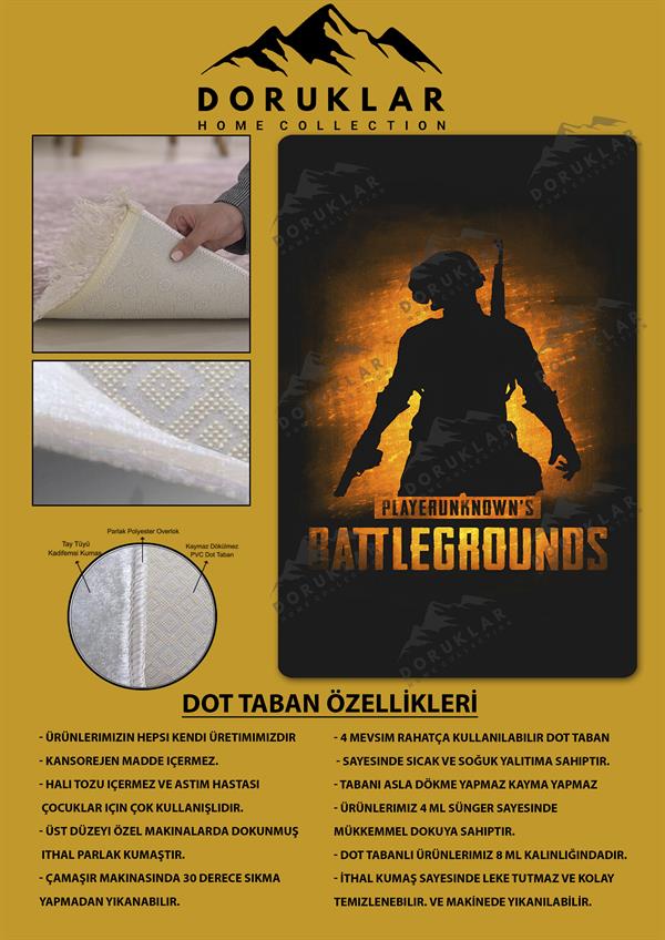 Kaymaz Taban Makinada Yıkanabilir Dijital Baskı Gamer Desenli Genç Odası ve Çocuk Odası Halısı Dot Taban Halı