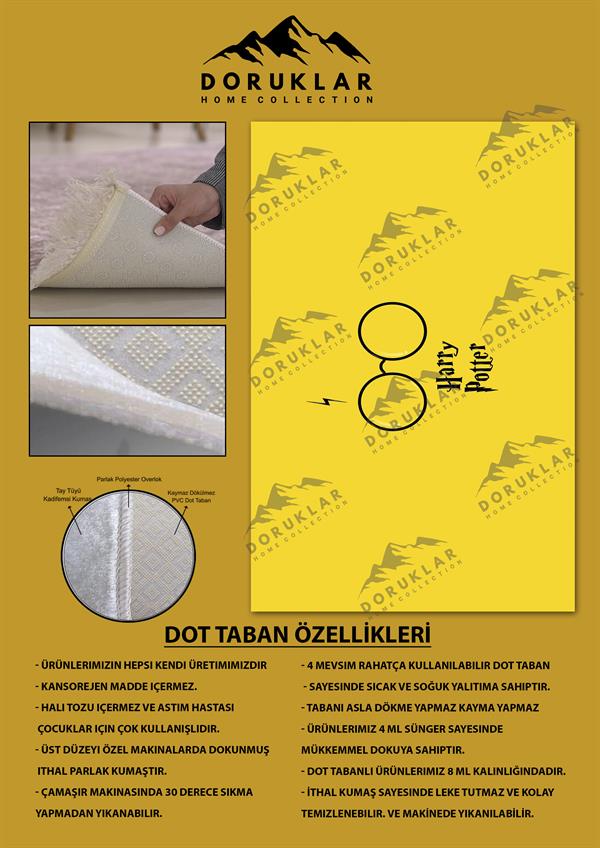 Kaymaz Taban Makinada Yıkanabilir Dijital Baskı Harry Potter Desenli Genç Odası Halısı