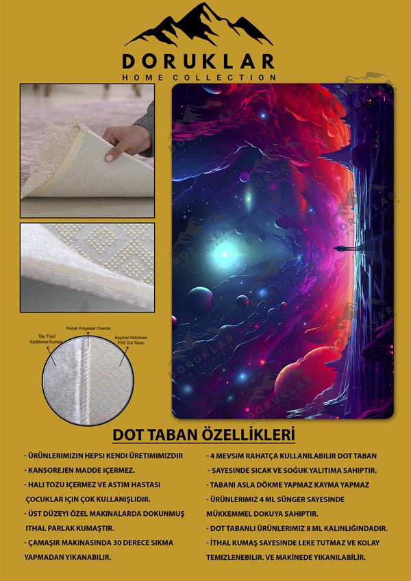 Kaymaz Taban Makinada Yıkanabilir Dijital Baskı Soyut Desenli Genç Odası Halısı Dot Taban Halı GNC68