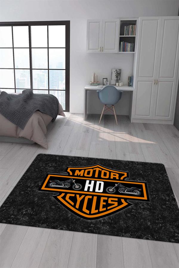 Kaymaz Taban Makinada Yıkanabilir Dijital Baskı Motor Desenli Genç Odası Halısı