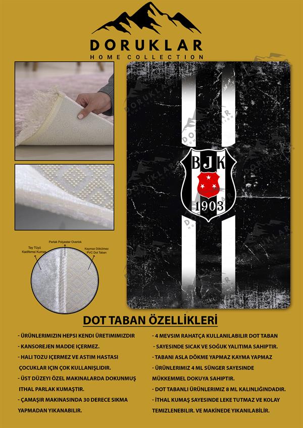 Kaymaz Taban Makinada Yıkanabilir Dijital Baskı Modern Desenli Genç Odası ve Çocuk Odası Halısı Dot Taban Halı