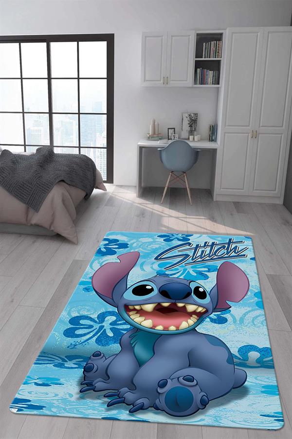 Kaymaz Taban Makinada Yıkanabilir Dijital Baskı Stitch Desenli Çocuk Odası Halısı Dot Taban Halı 0009