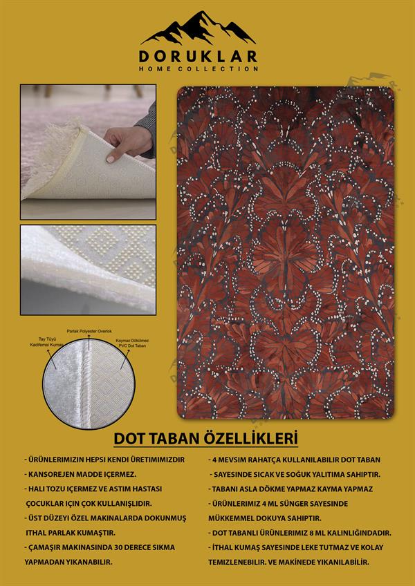 Kaymaz Taban Makinada Yıkanabilir Dijital Baskı Dekoratif Modern Desenli Nida Serisi Dot Taban Halı ND007