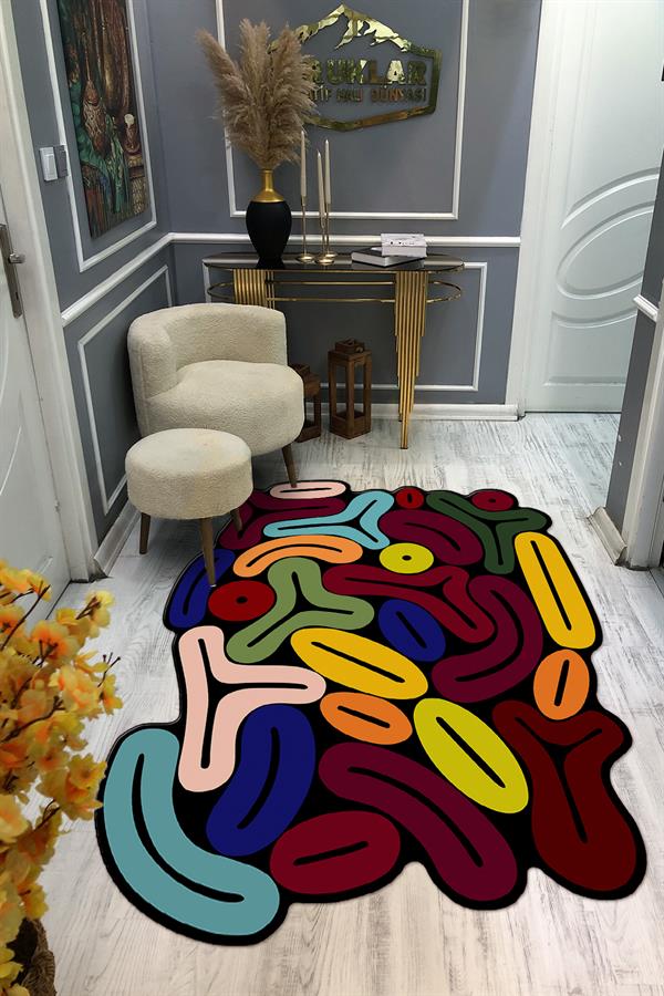 Kaymaz Taban Makinada Yıkanabilir Dijital Baskı Dekoratif Modern Desenli Nes Serisi Dot Taban Halı NES004