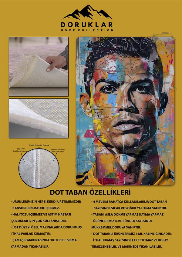 Kaymaz Taban Makinada Yıkanabilir Dijital Baskı Modern Desenli Çocuk Genç Odası Halısı Dot Taban Halı WLD09