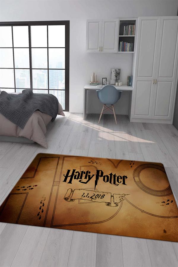 Kaymaz Taban Makinada Yıkanabilir Dijital Baskı Harry Potter Desenli Genç Odası ve Çocuk Odası Halısı Dot Taban Halı