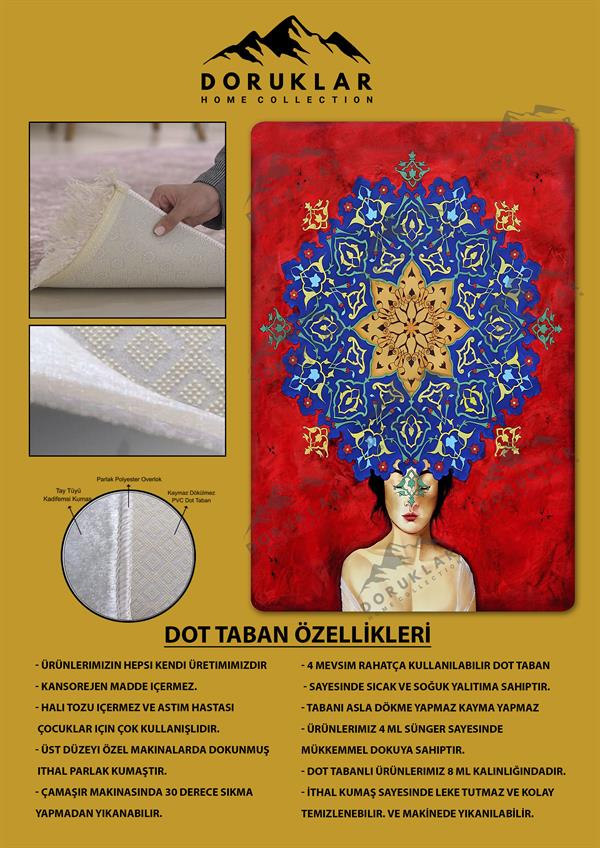 Kaymaz Taban Makinada Yıkanabilir Dijital Baskı Marjinal Desenli Genç Halısı Dot Taban Halı