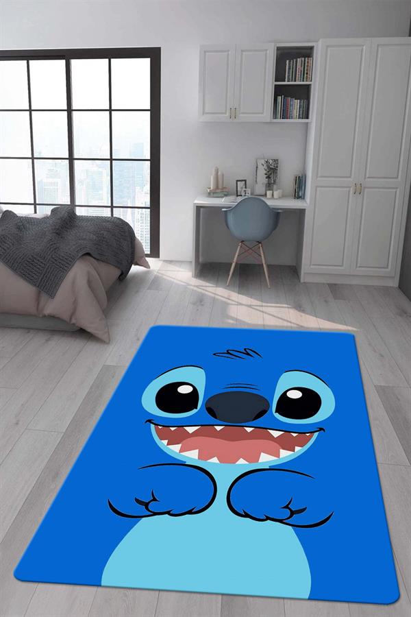 Kaymaz Taban Makinada Yıkanabilir Dijital Baskı Stitch Desenli Çocuk Odası Halısı Dot Taban Halı 0005