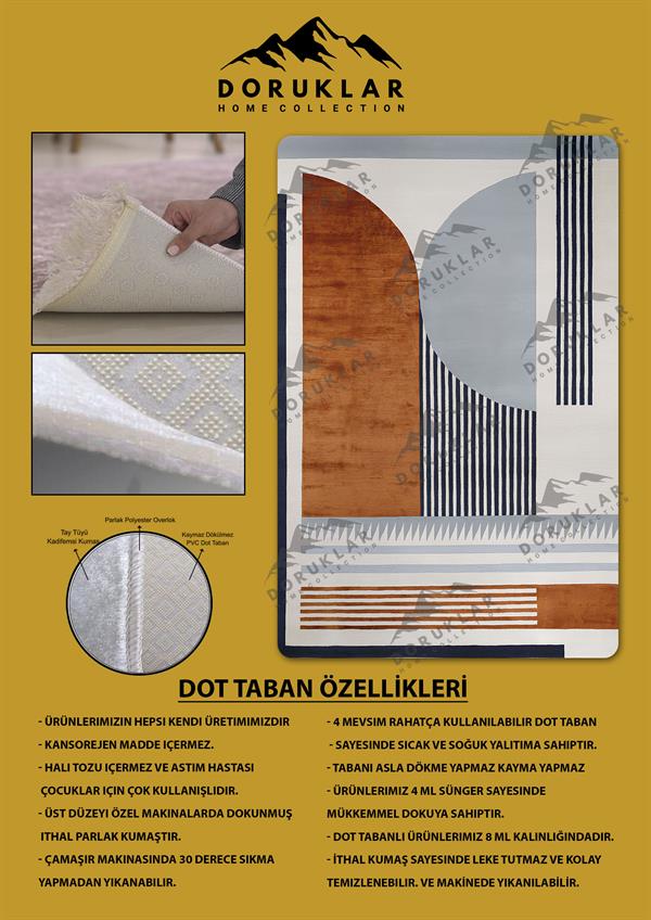 Kaymaz Taban Makinada Yıkanabilir Dijital Baskı Dekoratif Modern Desenli Nida Serisi Dot Taban Halı ND002