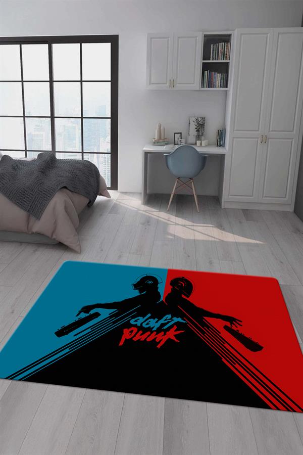 Kaymaz Taban Makinada Yıkanabilir Dijital Baskı Daft Punk Desenli Çocuk Odası Halısı Dot Taban Halı RHR14
