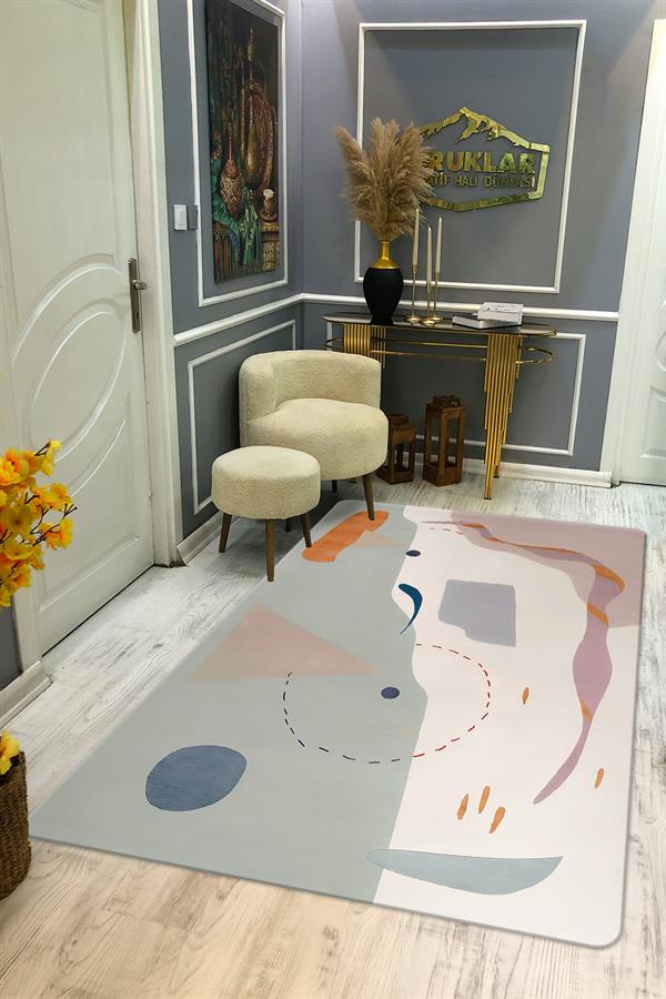Kaymaz Taban Makinada Yıkanabilir Dijital Baskı Dekoratif Modern Desenli Rona Serisi Dot Taban Halı RN009