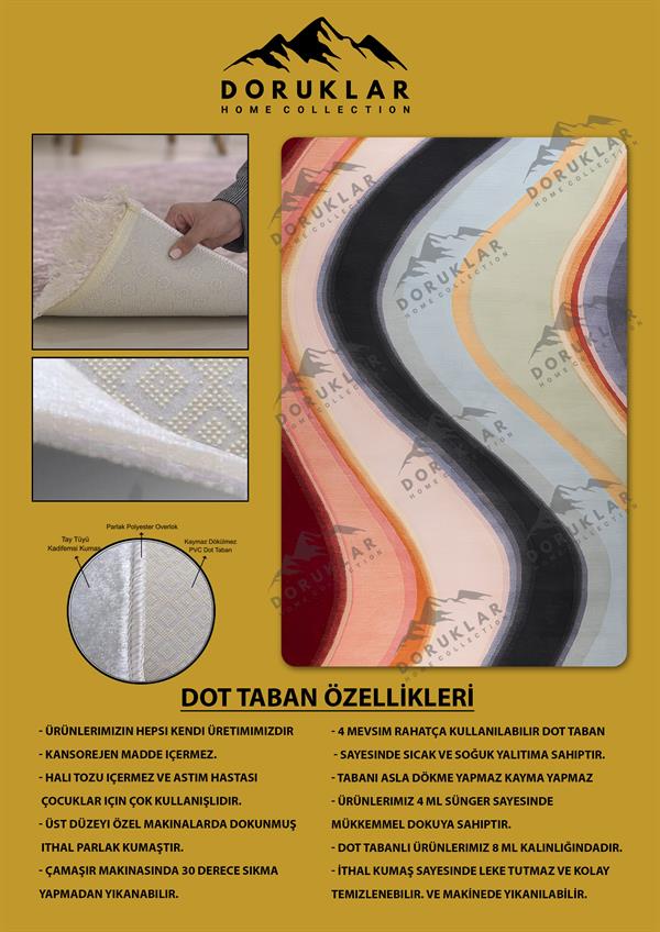 Kaymaz Taban Makinada Yıkanabilir Dijital Baskı Dekoratif Modern Desenli Nida Serisi Dot Taban Halı ND014