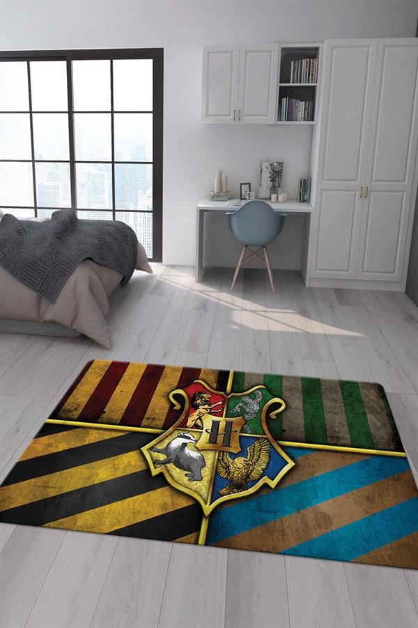 Kaymaz Taban Makinada Yıkanabilir Dijital Baskı Harry Potter Desenli Genç Odası Halısı