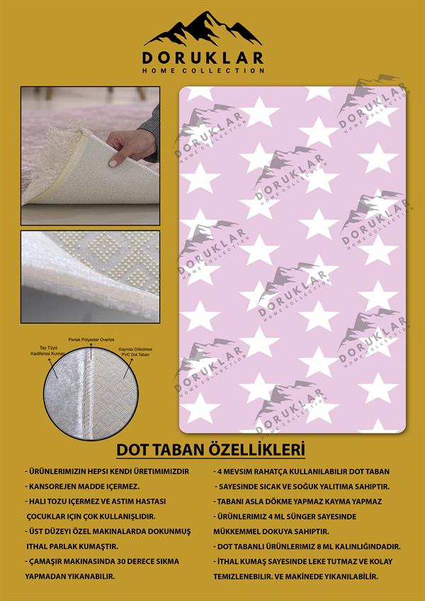 Kaymaz Taban Makinada Yıkanabilir Dijital Baskı Yıldızlar Desenli Çocuk Odası Halısı Dot Taban Halı 02