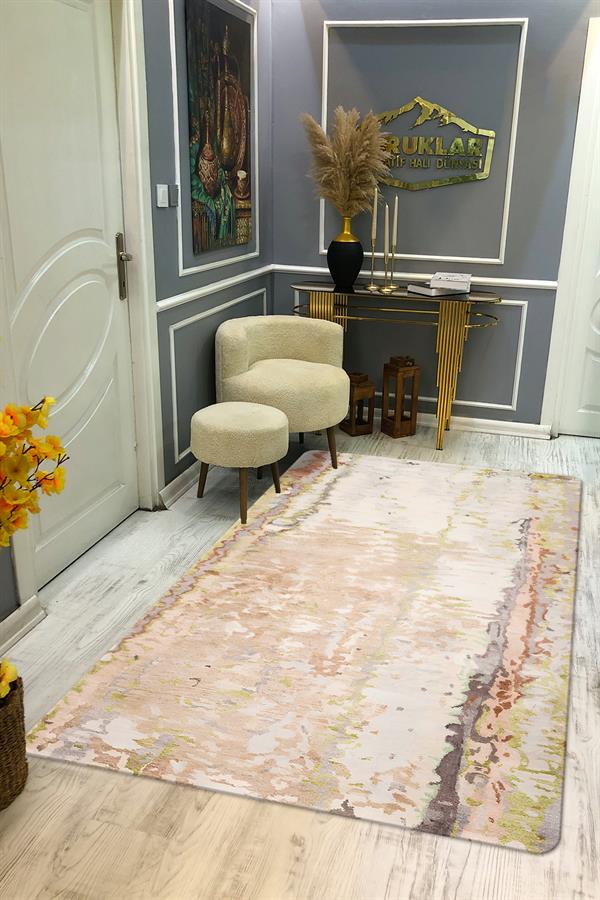 Kaymaz Taban Makinada Yıkanabilir Dijital Baskı Dekoratif Modern Desenli Rona Serisi Dot Taban Halı RN017