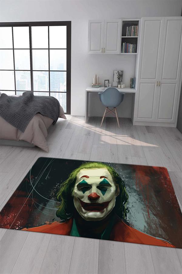 Kaymaz Taban Makinada Yıkanabilir Dijital Baskı Joker Desenli Genç Odası Halısı