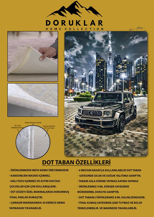 Kaymaz Taban Makinada Yıkanabilir Dijital Baskı Araba Desenli Genç Odası Halısı Dot Taban Halı GNC10